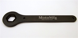 This is a non-marring fork cap wrench that fits all motorcycles with a 24mm fork cap nut. This wrench will allow you to remove your fork caps with worrying about damaging them